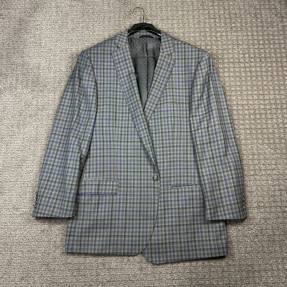 Zanetti Mens 44R Wool Plaid Blazer Grey Blue Green Sport Coat 161/011/364